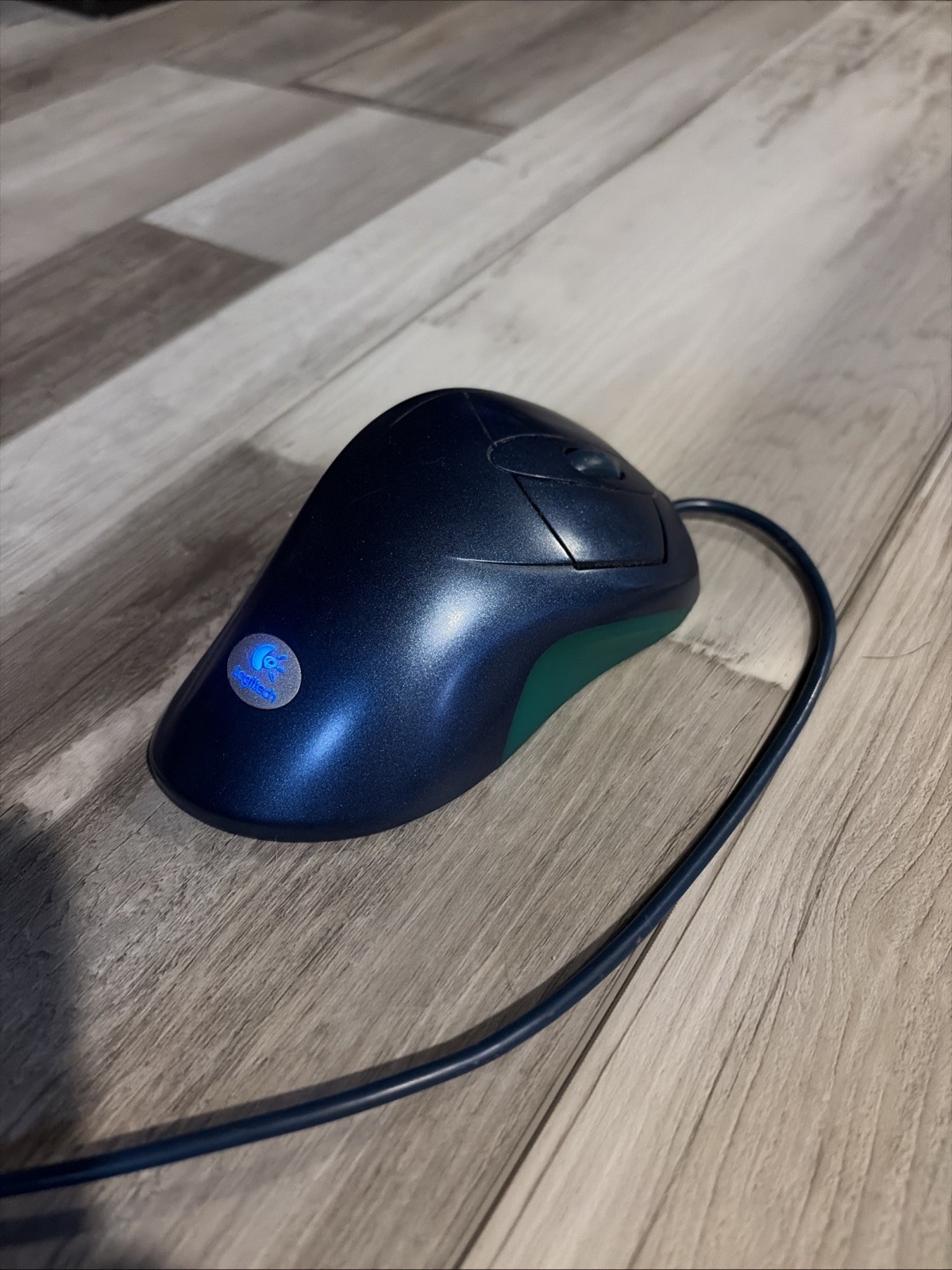 Retro Logitech Mouse Man Wheel- TESTED+WORKING - Navy, And Green