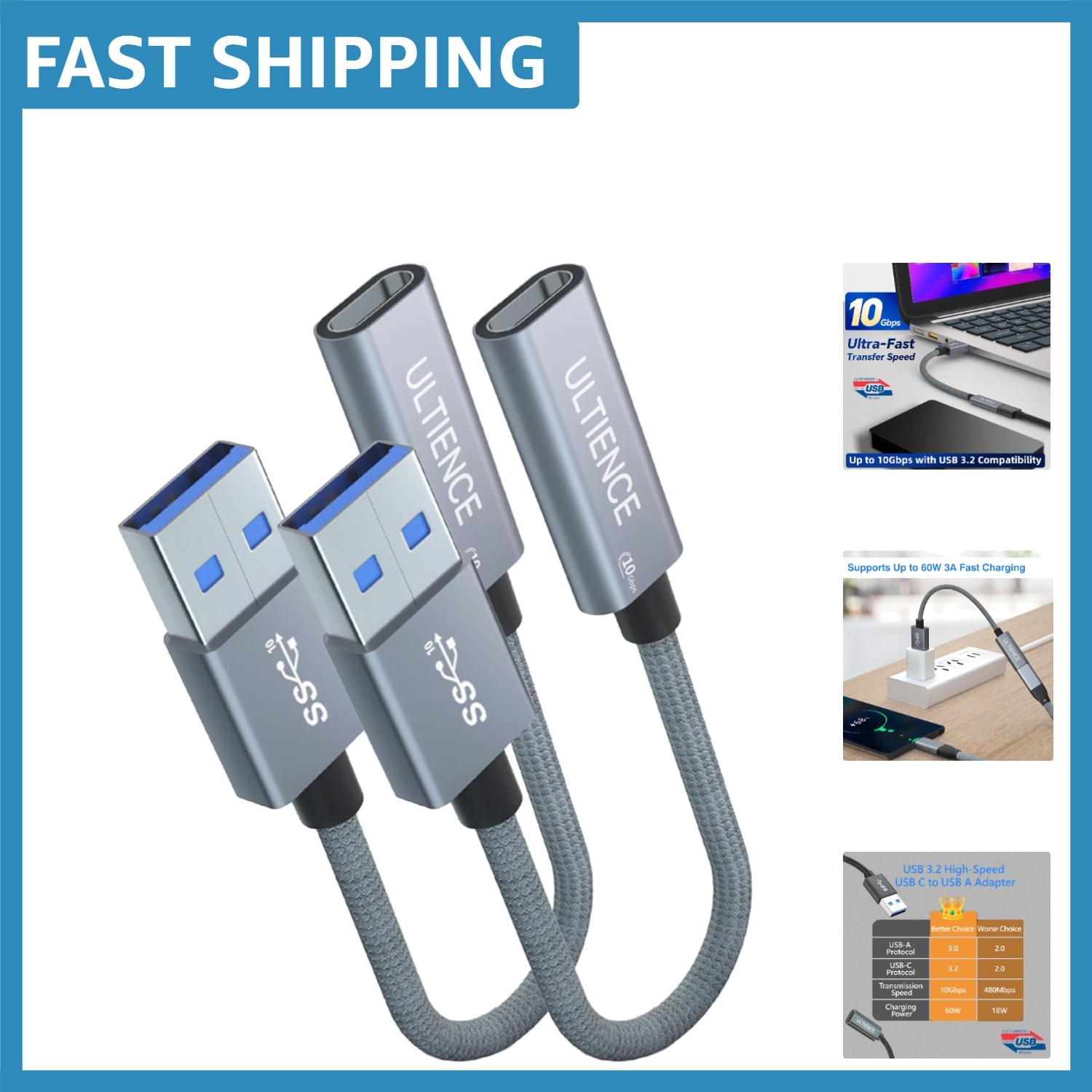 Versatile USB C to USB A Adapter - 10Gbps Transfer, Perfect for Laptops