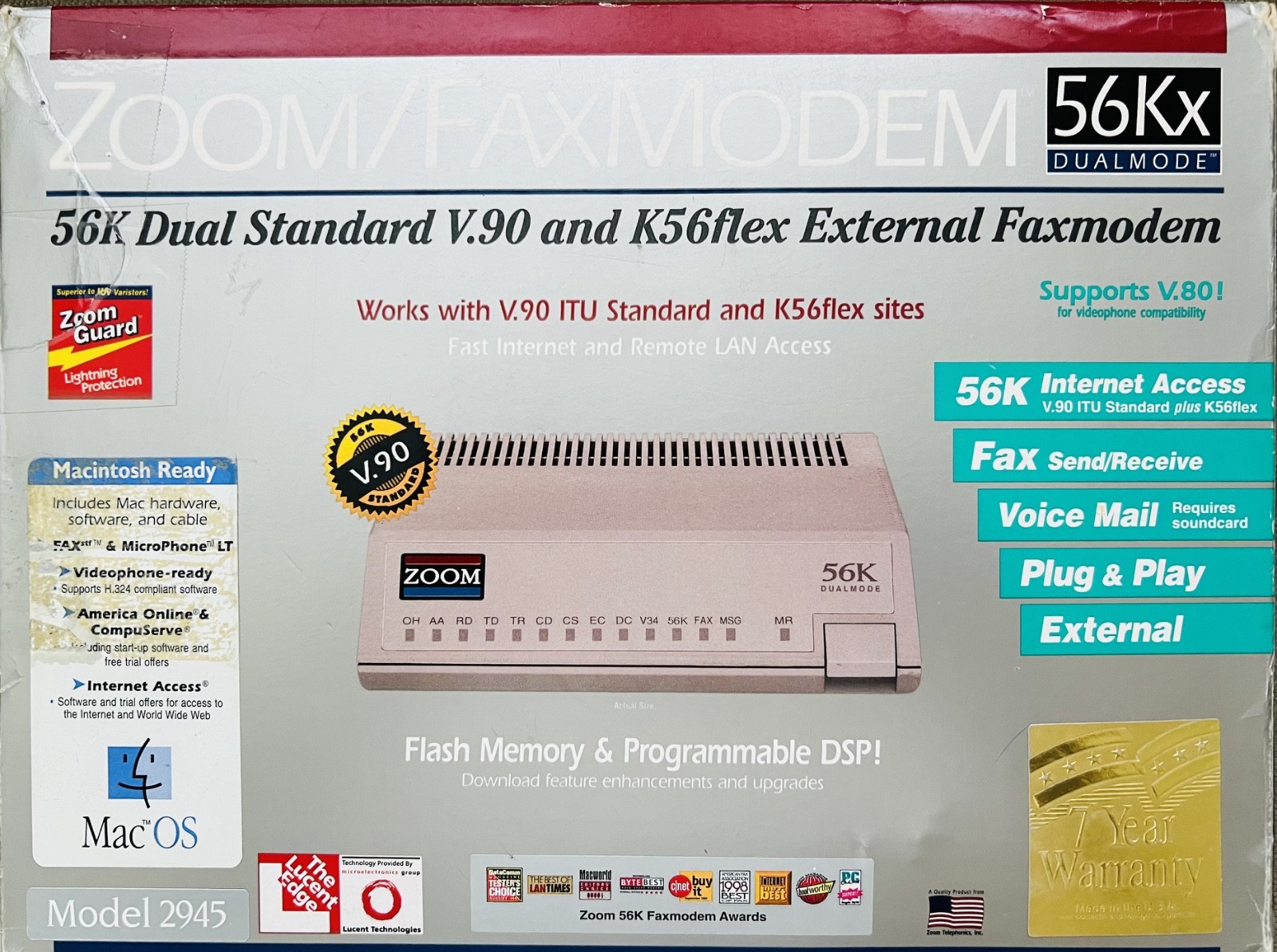 Zoom External FaxModem 56Kx Dualmode V.90/56K Model 2945 for Macintosh