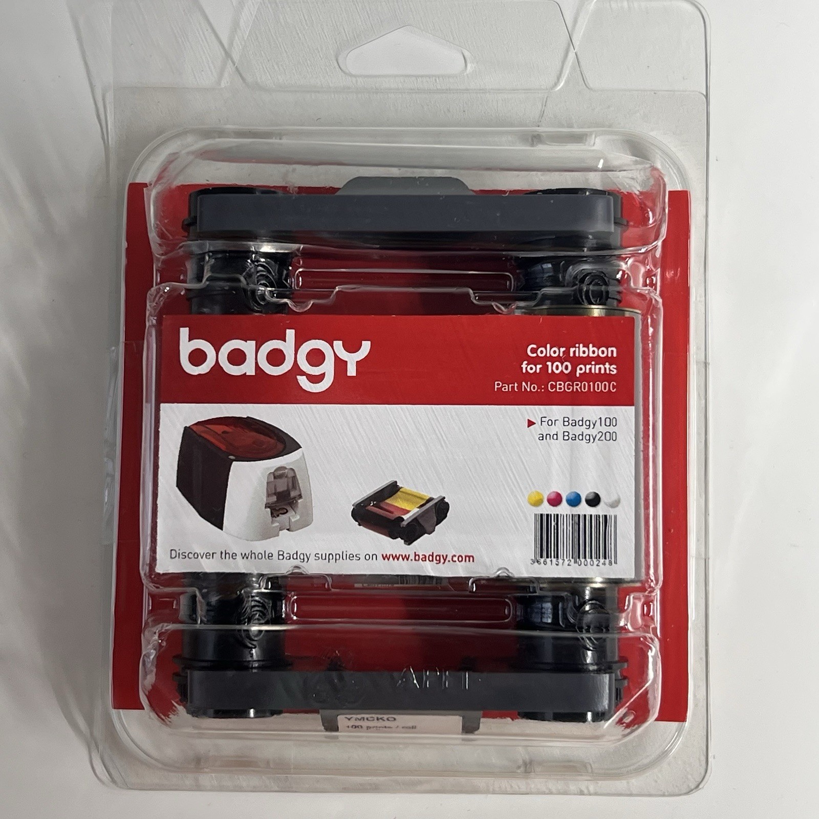 Genuine Evolis Badgy100 / Badgy200 YMCKO Ribbon - CBGR0100C - New
