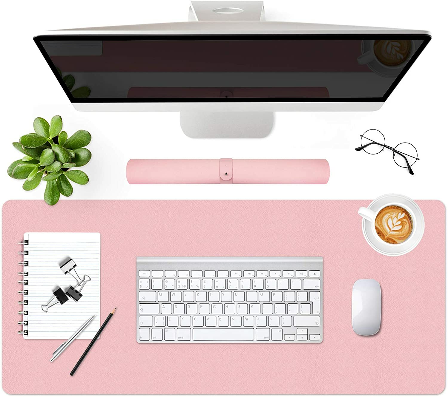 Leather Desk Mouse Pad Pink, XXL Leather Mousepad for Computer Laptop Keyboard 