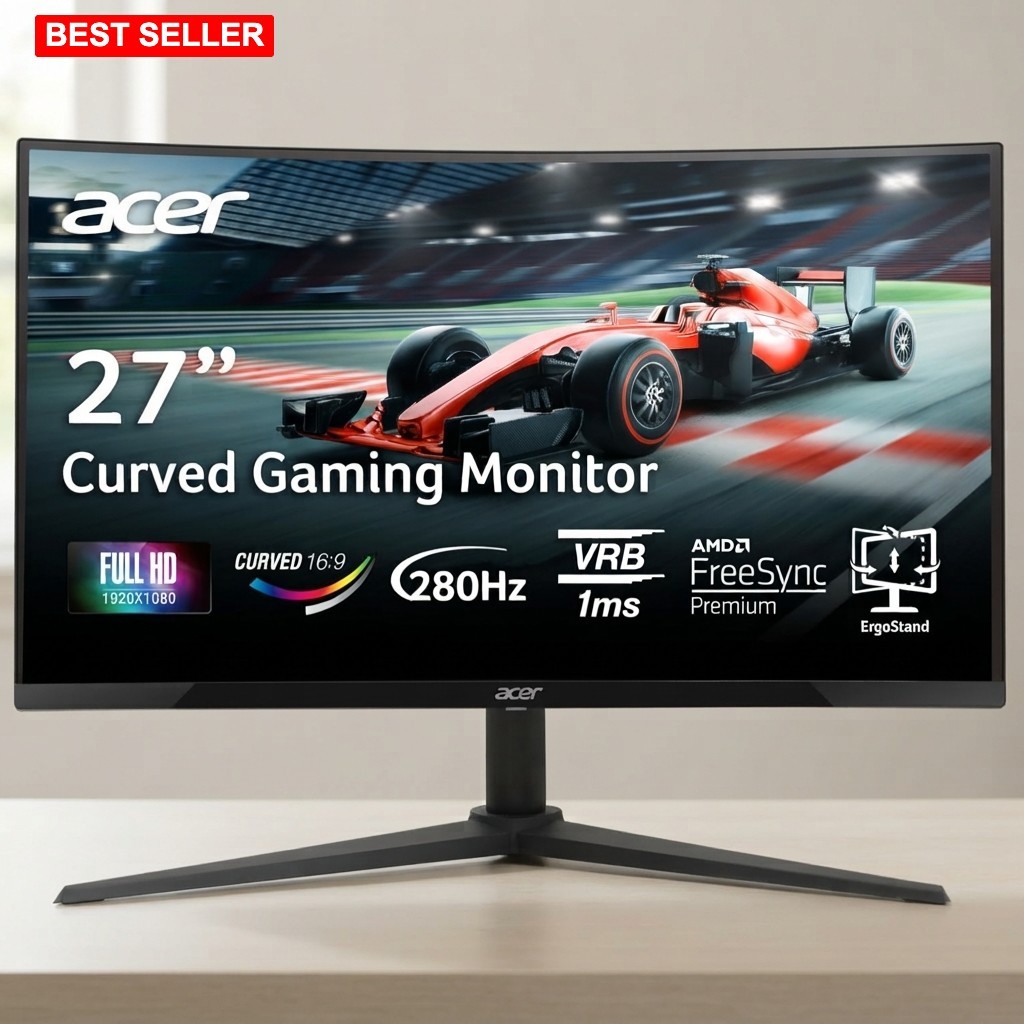 Curved Gaming Monitor 27 In FHD 1920x1080 280Hz Zero Frame Adaptive Sync Design