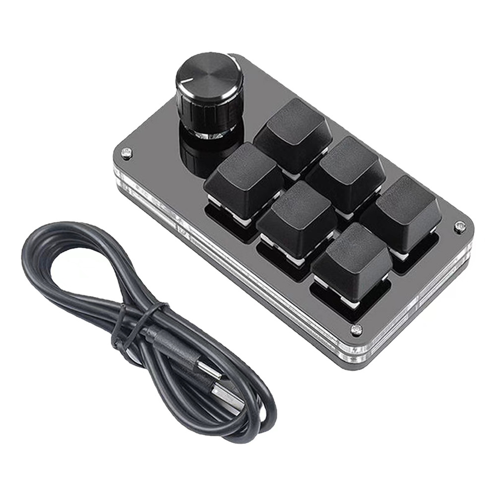 One Handed Programmable Mechanical Keyboard with Knob Multifunction 6 Key Mini