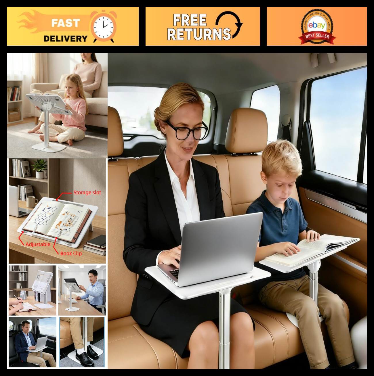 Adjustable Car Desk Tray Table for Laptop - Portable Work & Dining Stand for Tra