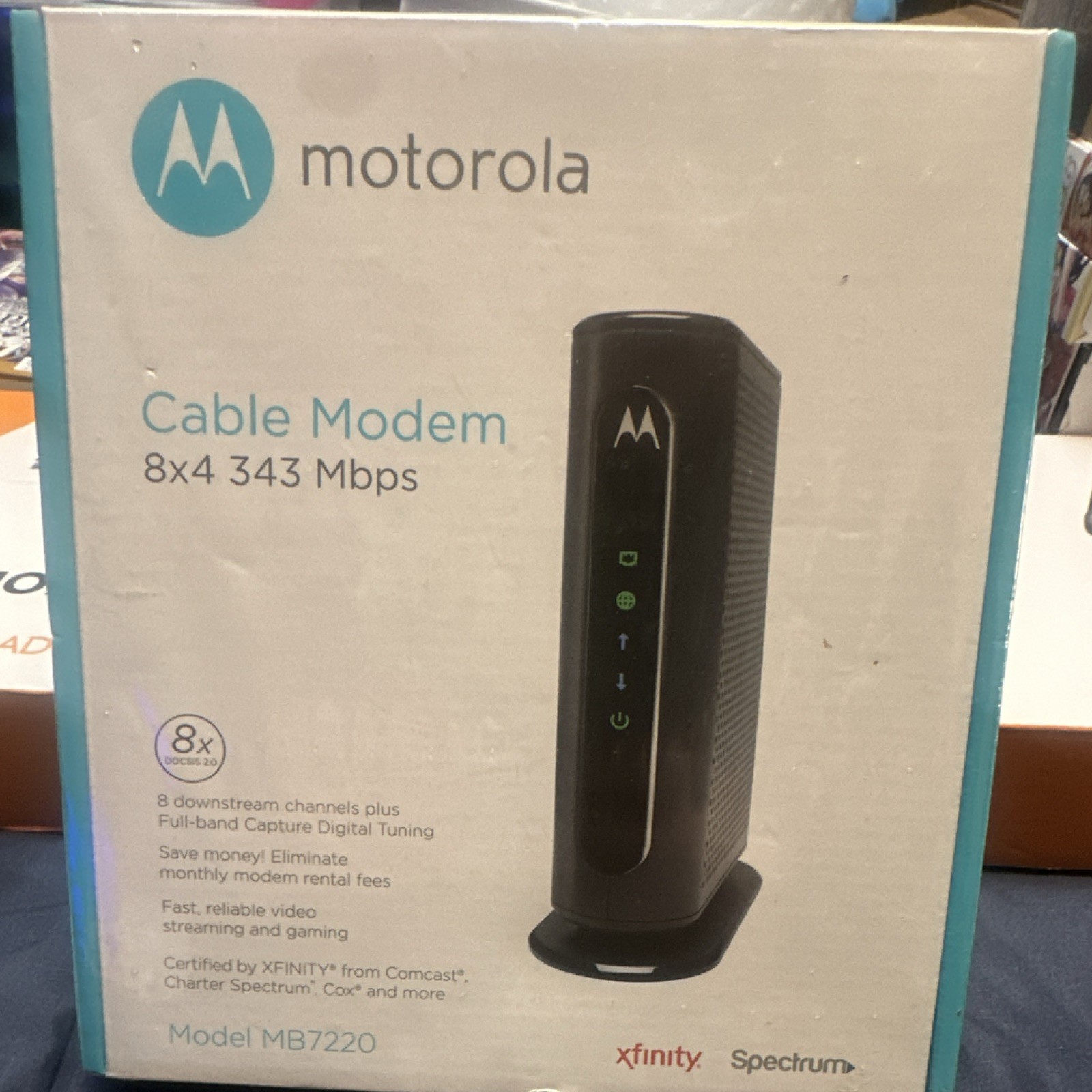 Motorola MB7220 DOCSIS 3.0 Cable Modem 343 Mbps Ethernet Xfinity Spectrum