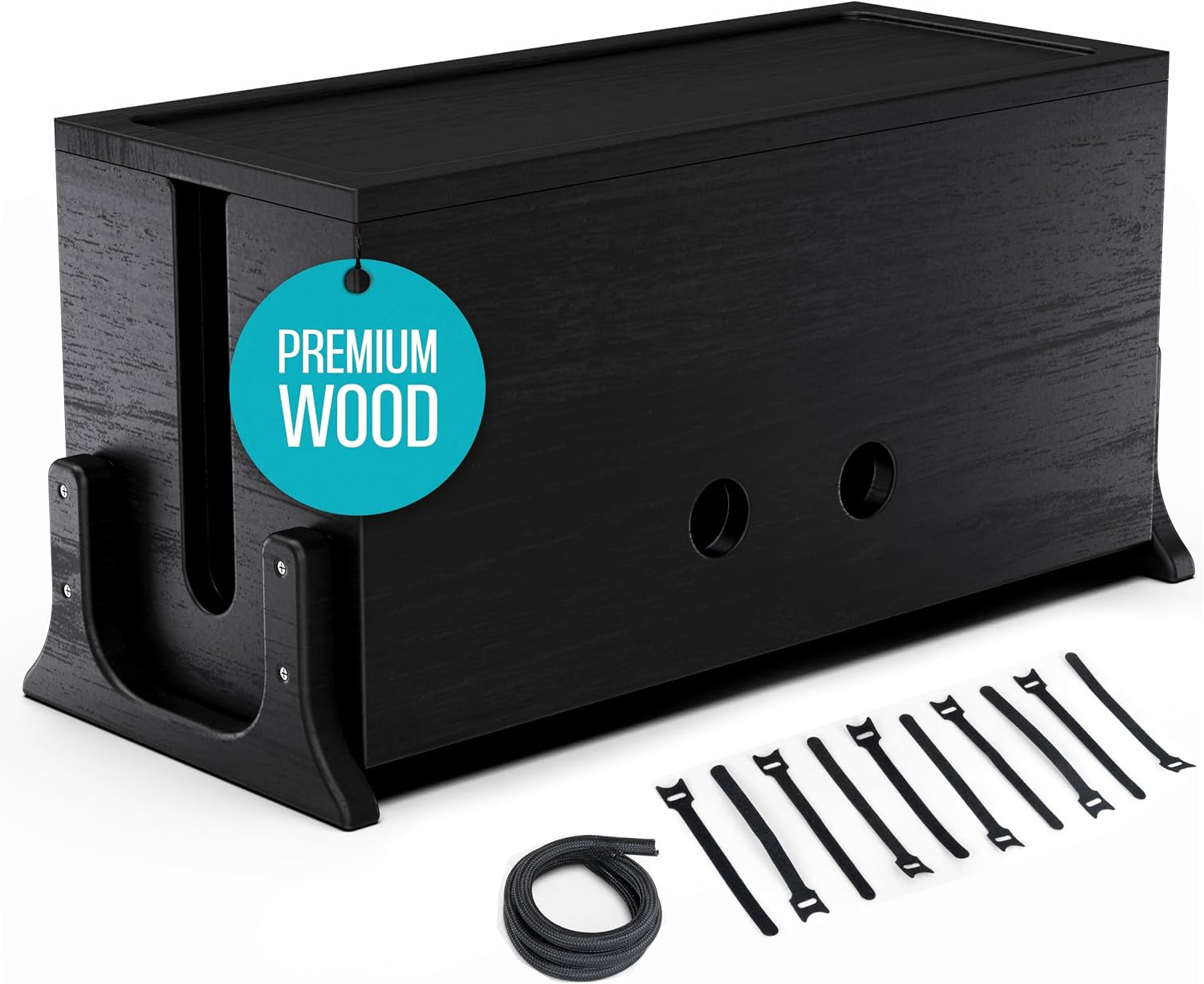COREMINDED Extra Large Cable Management Box, Wood Cord Hider Box & Organizer for