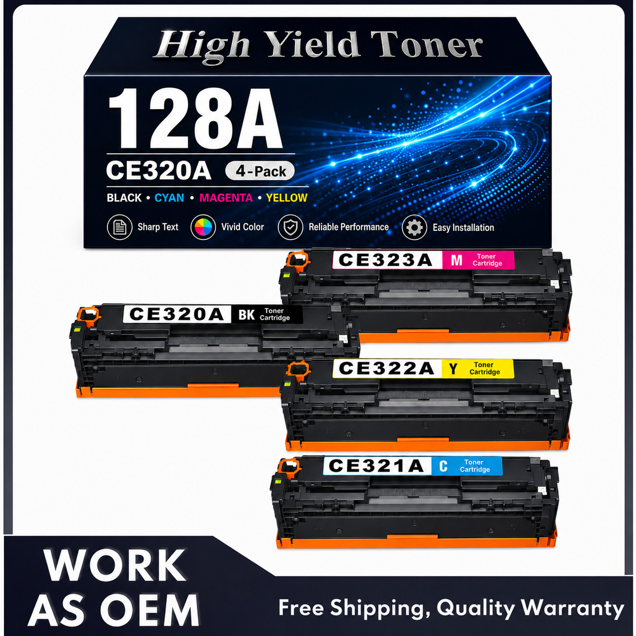 128A Toner 4PK Compatible for  CE320A CE321A CM1415fn CP1527nw High Yield