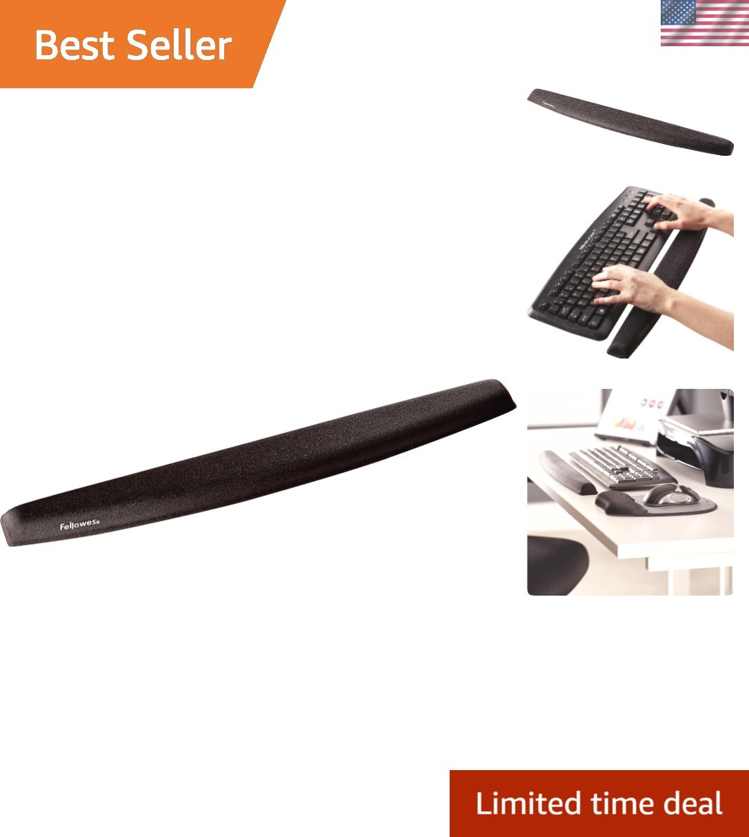 Comfortable Black Keyboard Wrist Rest - Ergonomic Memory Foam Design, 19.31"