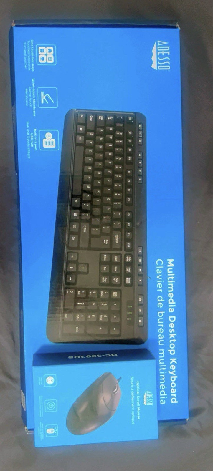 Adesso HC-3003US Wired Multimedia Keyboard & Mouse Bundle w/ USB Hub, Black