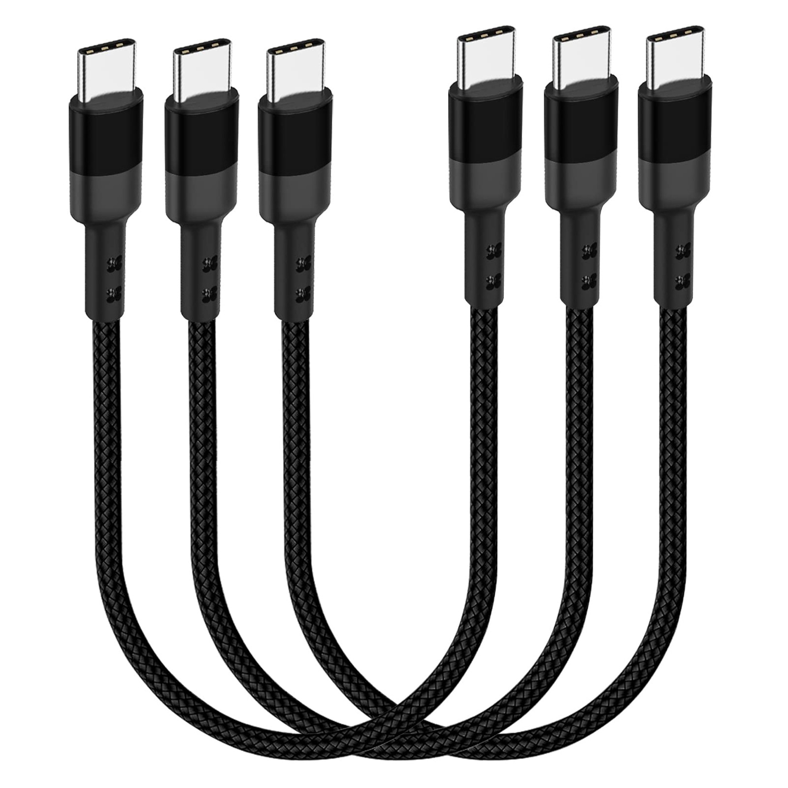 SUMPK Short USB C to C Cable 1FT, 3 Packs, 60W PD Fast 1 ft, black