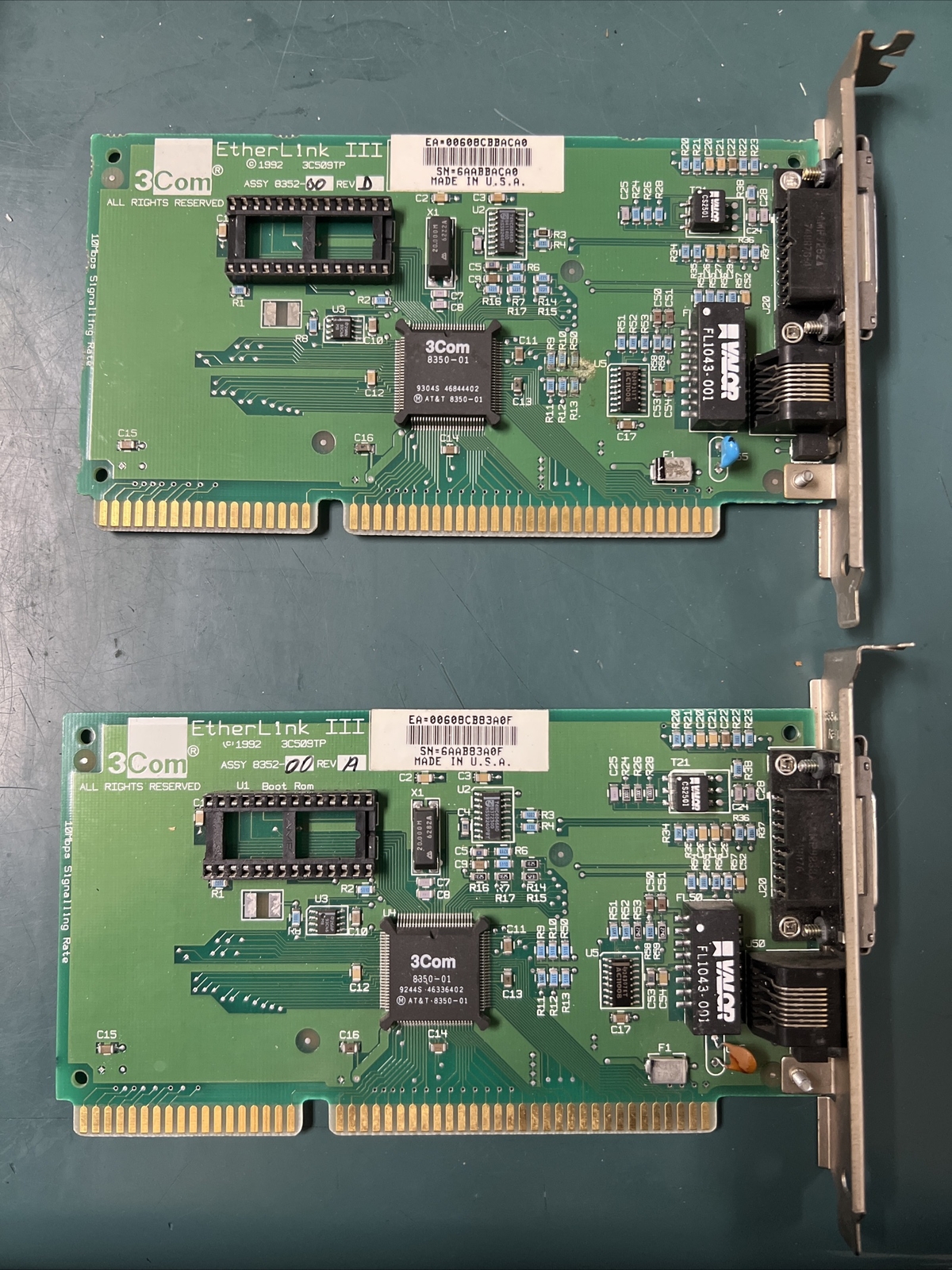 VINTAGE LOT OF 2 3Com Etherlink III 3C509TP 10Mbps Network Card