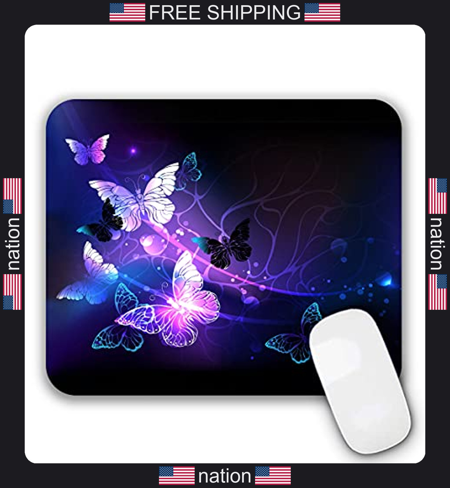 Logitech gaming mouse pad 9.5x7.9 inches non-slip rubber base purple butterflies