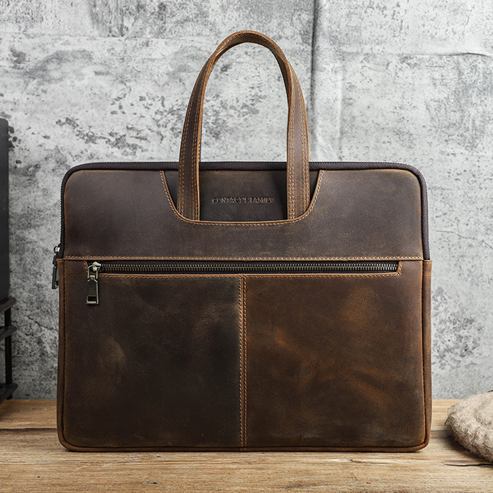 For MacBook Pro 15 Inch Leather Laptop Bag Crazy Horse Leather Case with Handle