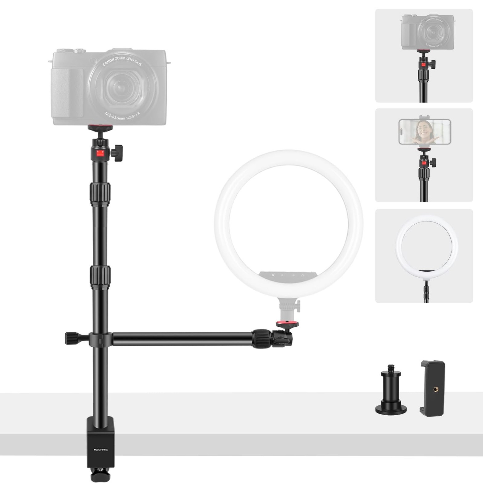 Camera Desk Mount Table Stand with Magic Arm & Ball Head, Table Light Stand w...
