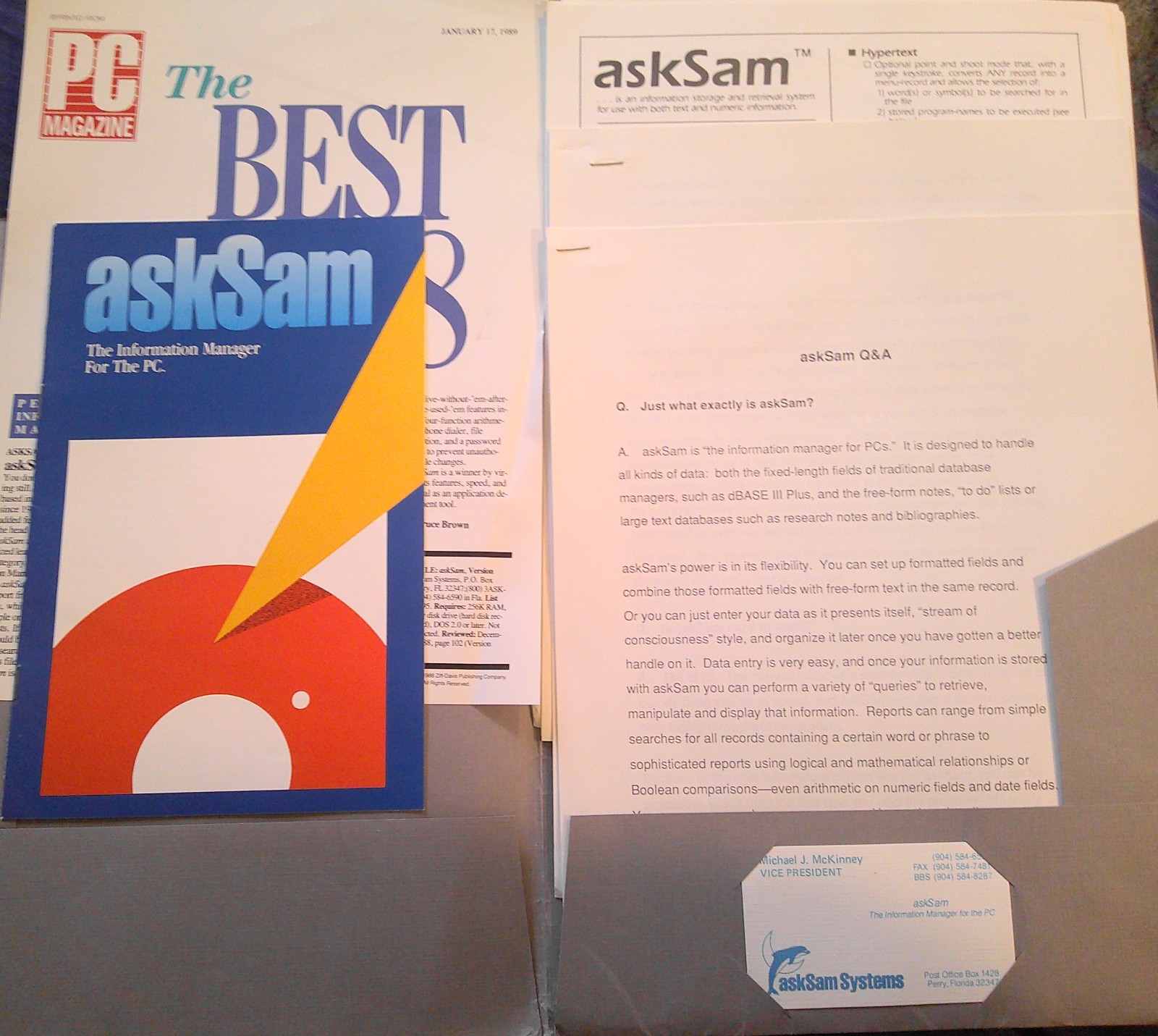 AskSam, the Information Manager for the PC - Press Kit, 1989