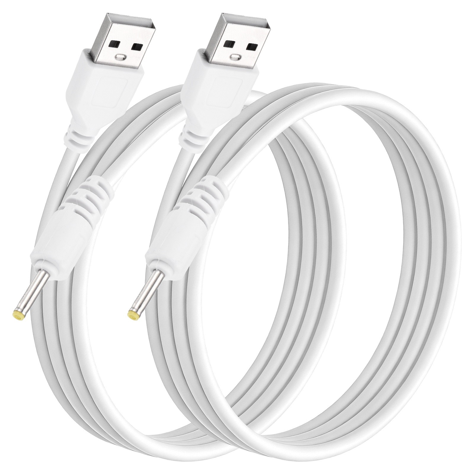 2 Pcs USB to DC Power Cable 2.5x0.7mm, 5V 1A for LED Lights, 1 M/3Ft, White