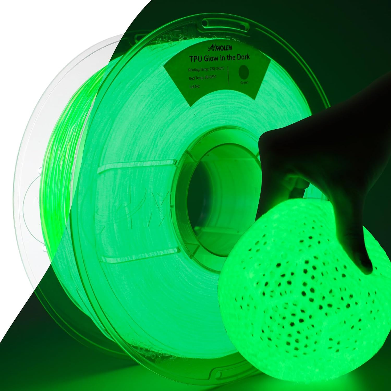 95A TPU 3D Printer Filament, 1.75Mm Glow in the Dark Green, Soft TPU Flexible 3D