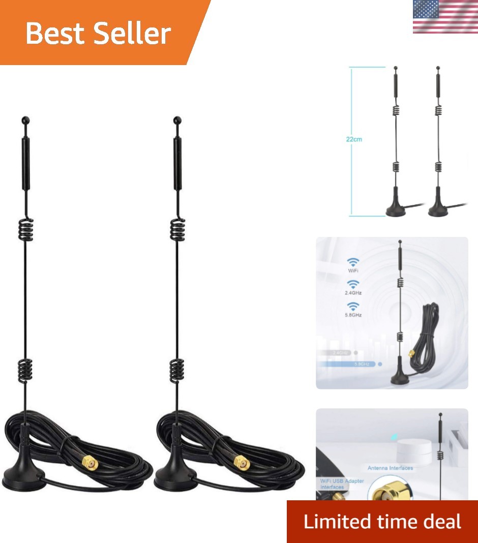 Secure 2-Pack Dual Band 9dBi WiFi Antennas with Magnetic Base for Home & Office