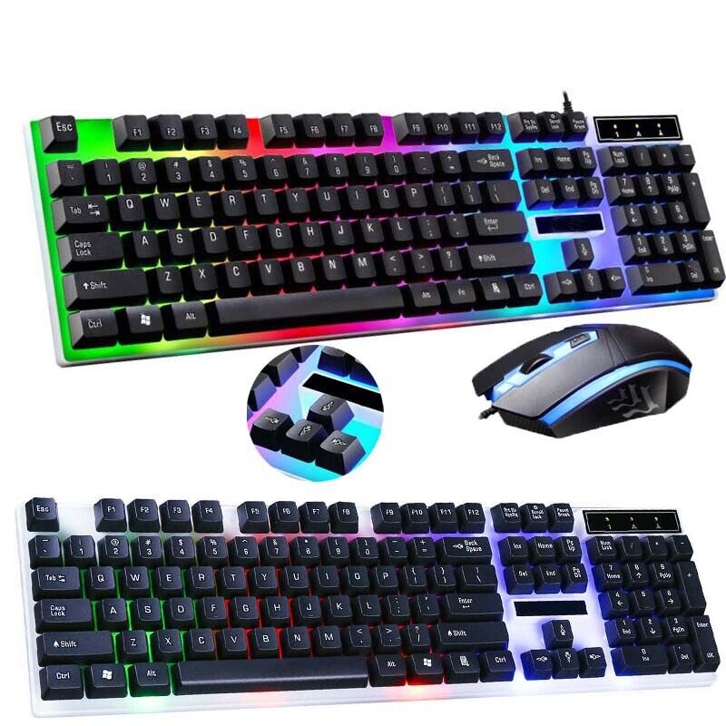 Computer Desktop Gaming Keyboard and Mouse Mechanical Feel Led Light Backlit US