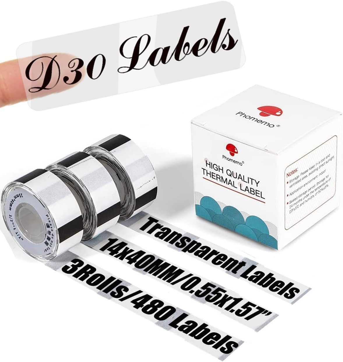 14 x 40 mm Self-Adhesive Thermal Label Transparent for Phomemo D30 Label Printer