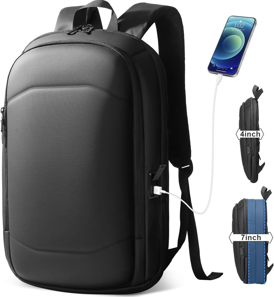 HK 17" Sleek Business Backpack Slim & Expandable Waterproof Travel - Black - NWT