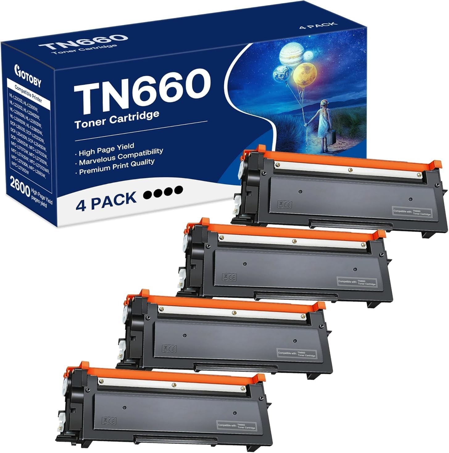 Gotoby TN660 High Yield Toner Cartridge 4 Pack for Brother Printer