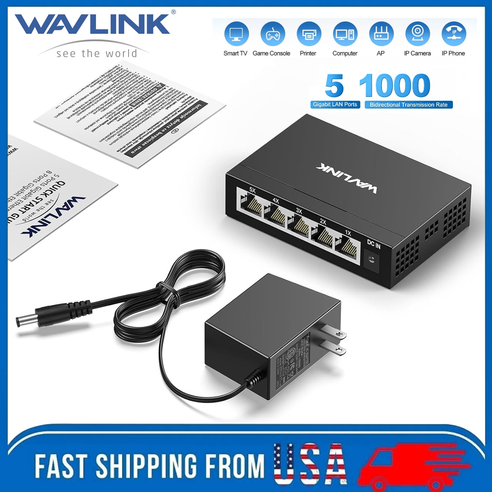 5 Port Gigabit Ethernet Switch Unmanaged Network Switch w/5 x 10/100/1000Mbps