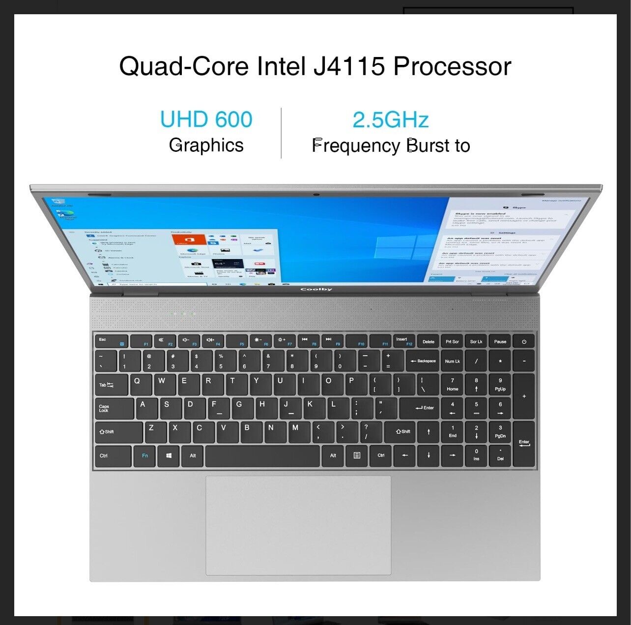 Slim Laptop Notebook Coolby ZealBook Silver 15.6” Silent Ultra 12GB RAM 256GB
