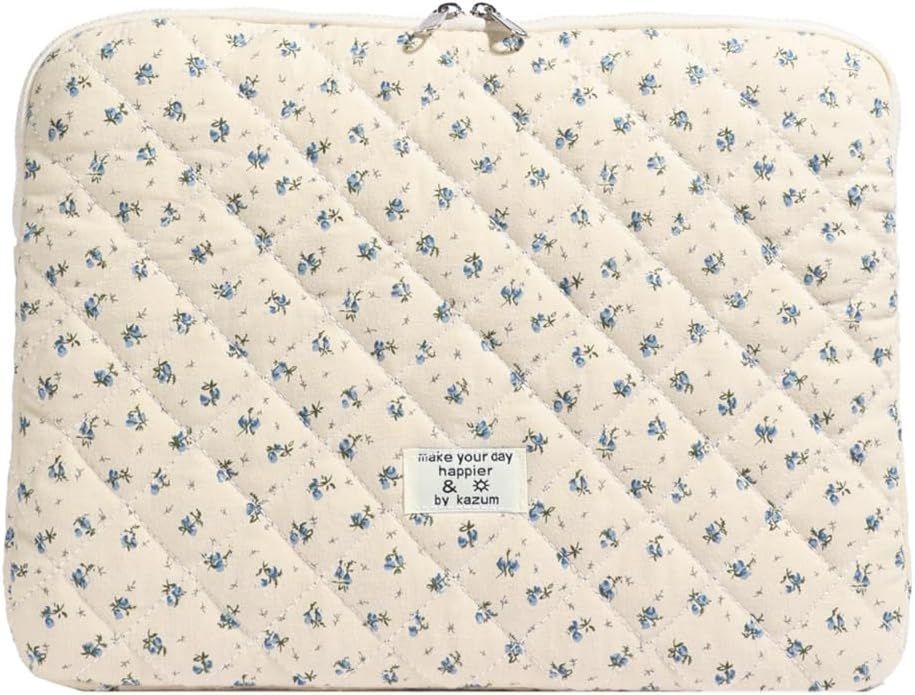 Aesthetic Quilted Laptop Sleeve for 13-15 Inch Laptops, Cute Computer Bag with F