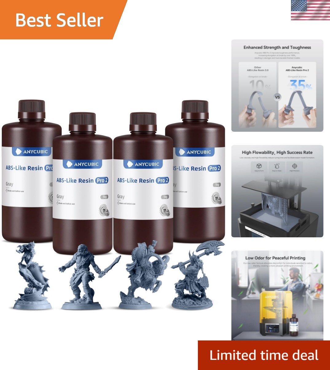 4kg ABS-Like Resin Pro 2 - Durable 3D Printer Resin with Leak-Proof Packaging