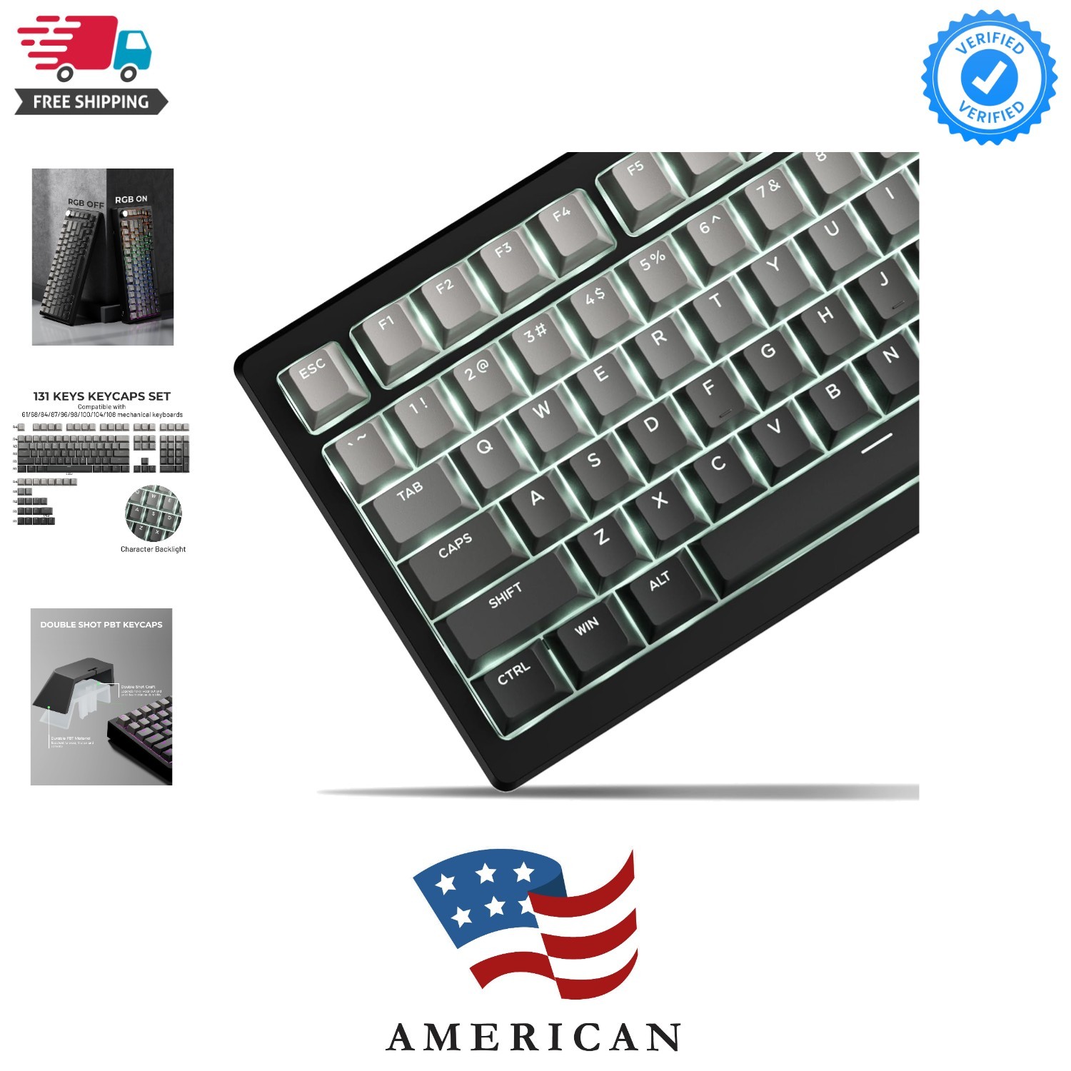 x XVX Shine Through PBT Keycaps, Keycaps 60 75 100 Percent Cherry Profile, Do...