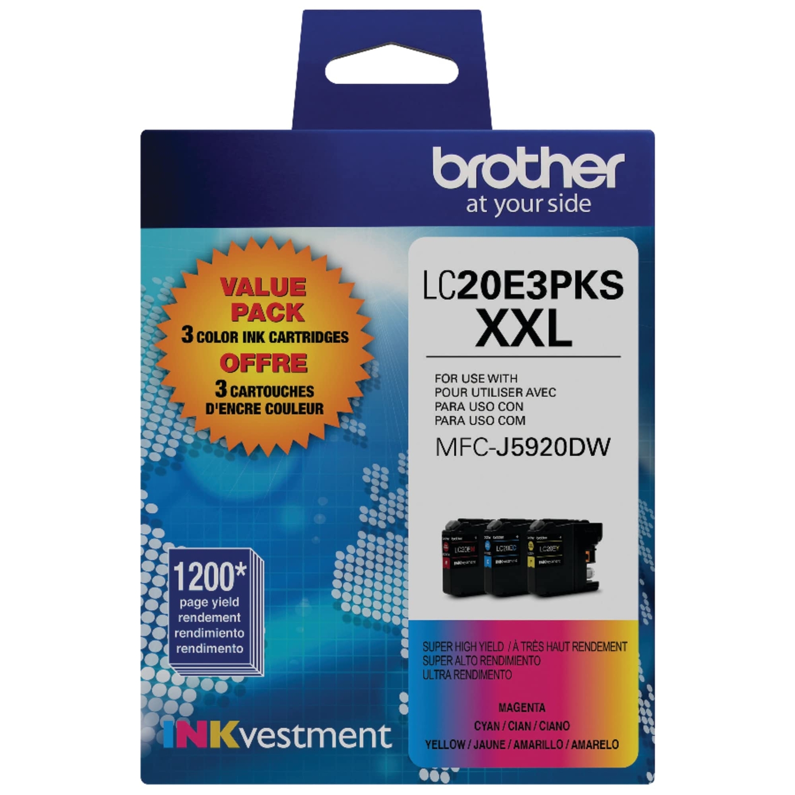Brother Genuine LC20E3PKS Super High Yield Ink Cartridge 3 Pack Color Ink
