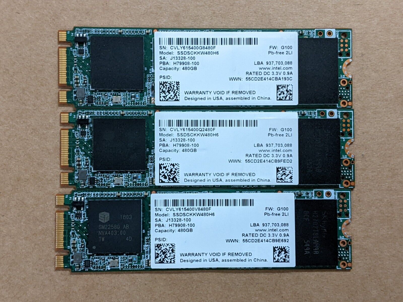 Lot of 3 x 480GB Intel SSD 540s SSDSCKKW480H6 M.2 80mm Solid State Drive