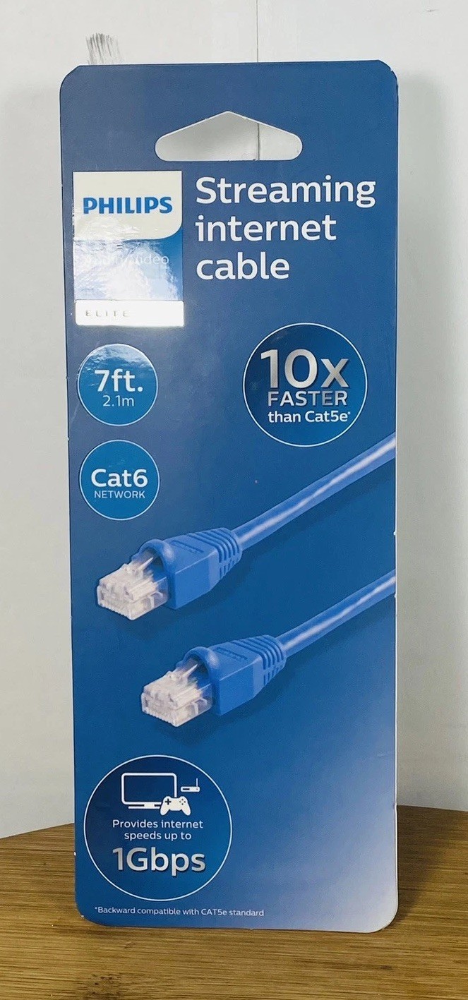 Phillips CAT6 Streaming Internet Cable 7ft Blue NEW