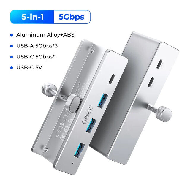 ORICO USB 3.2 Hub Clamp Adapter Aluminum 6-Port USB Splitter for iMac/Laptop/PC