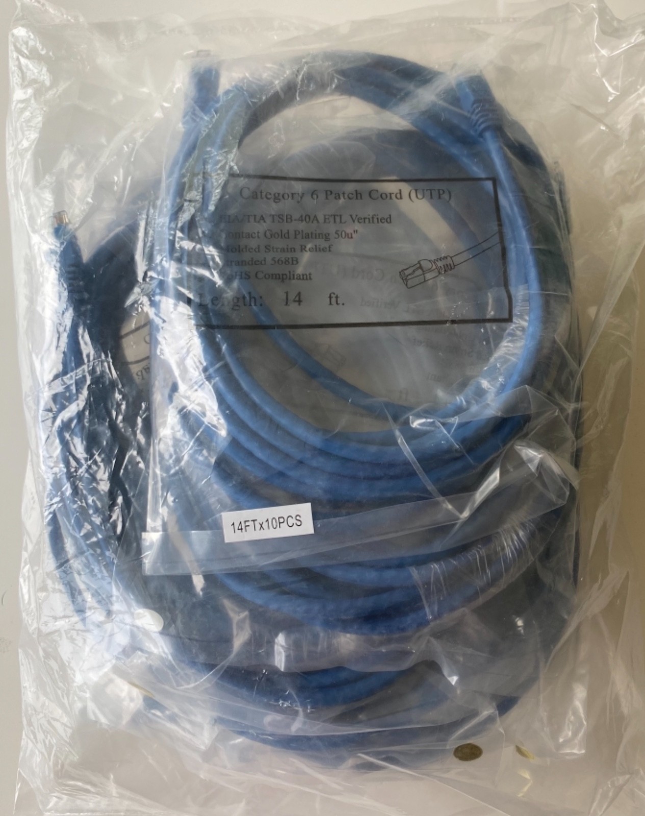 CAT 6 Cables : 14 Ft. : 10 Pack : Blue : New Sealed