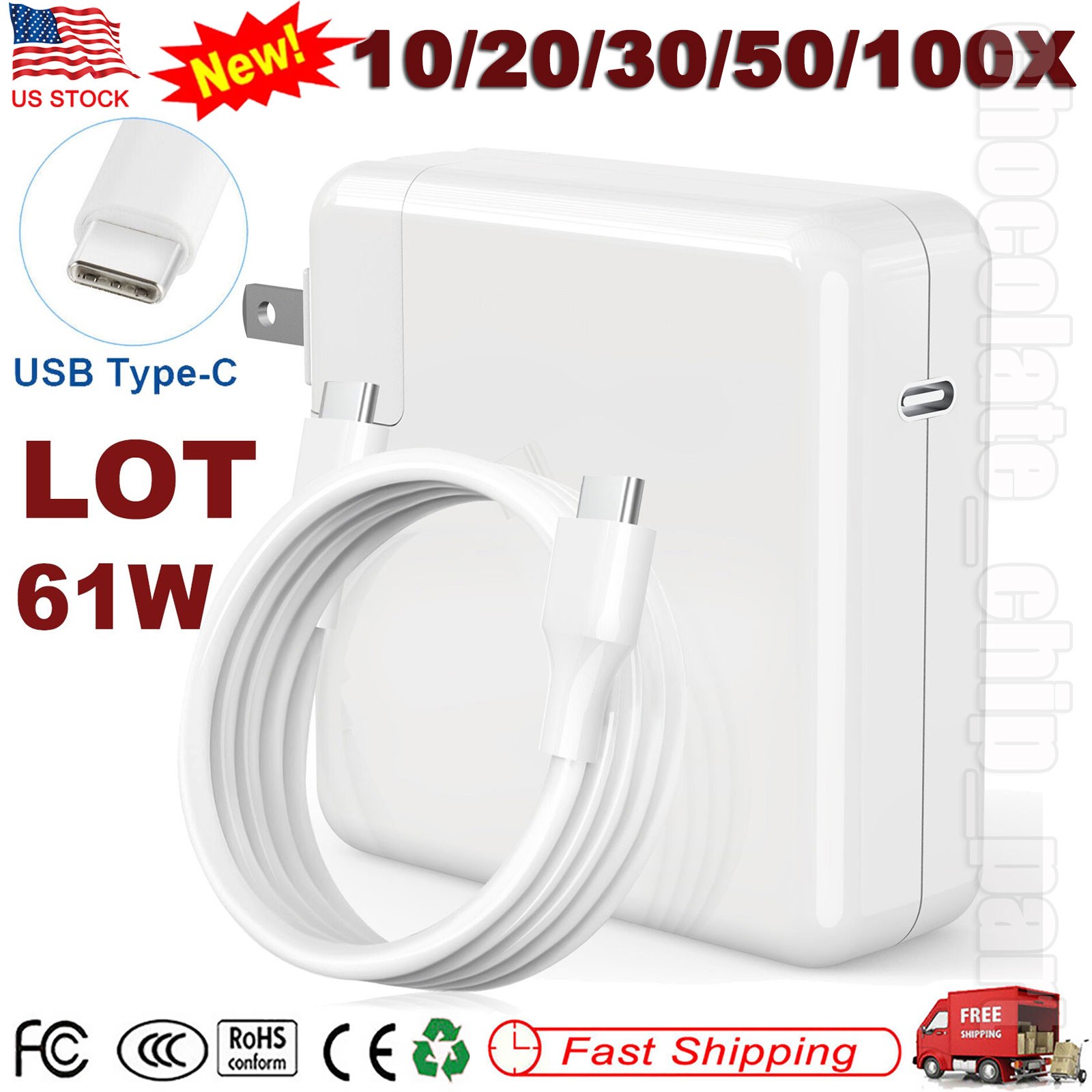 LOT 10/20/30/50/100PCS 61W USB C Type C Adapter For MacBook Pro 13'' A1708 2017