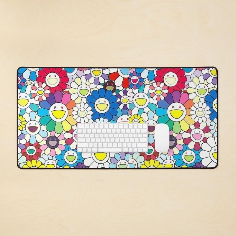 Colorful Flower Desk Mat with Rainbow Gaming Mouse Pad Accessories