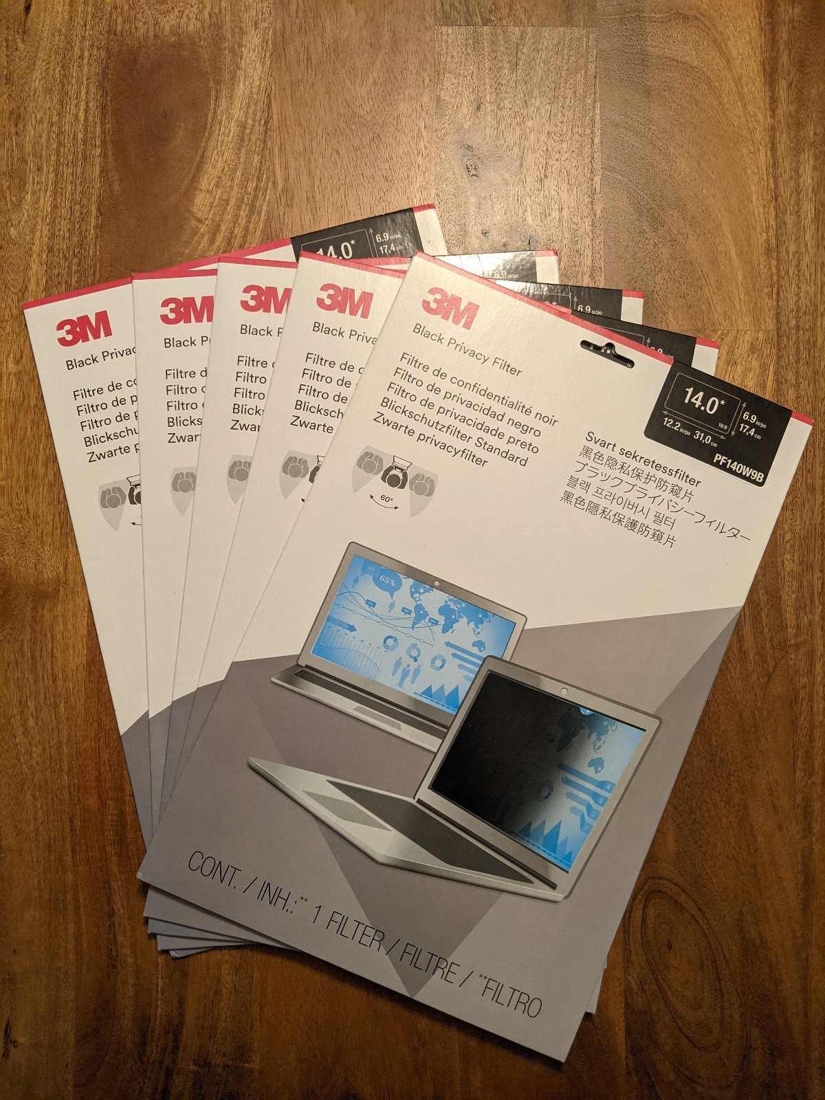 Five New 3M PF140W9B Anti-Glare Privacy Filters for 14in Laptops - 16:9 Ratio
