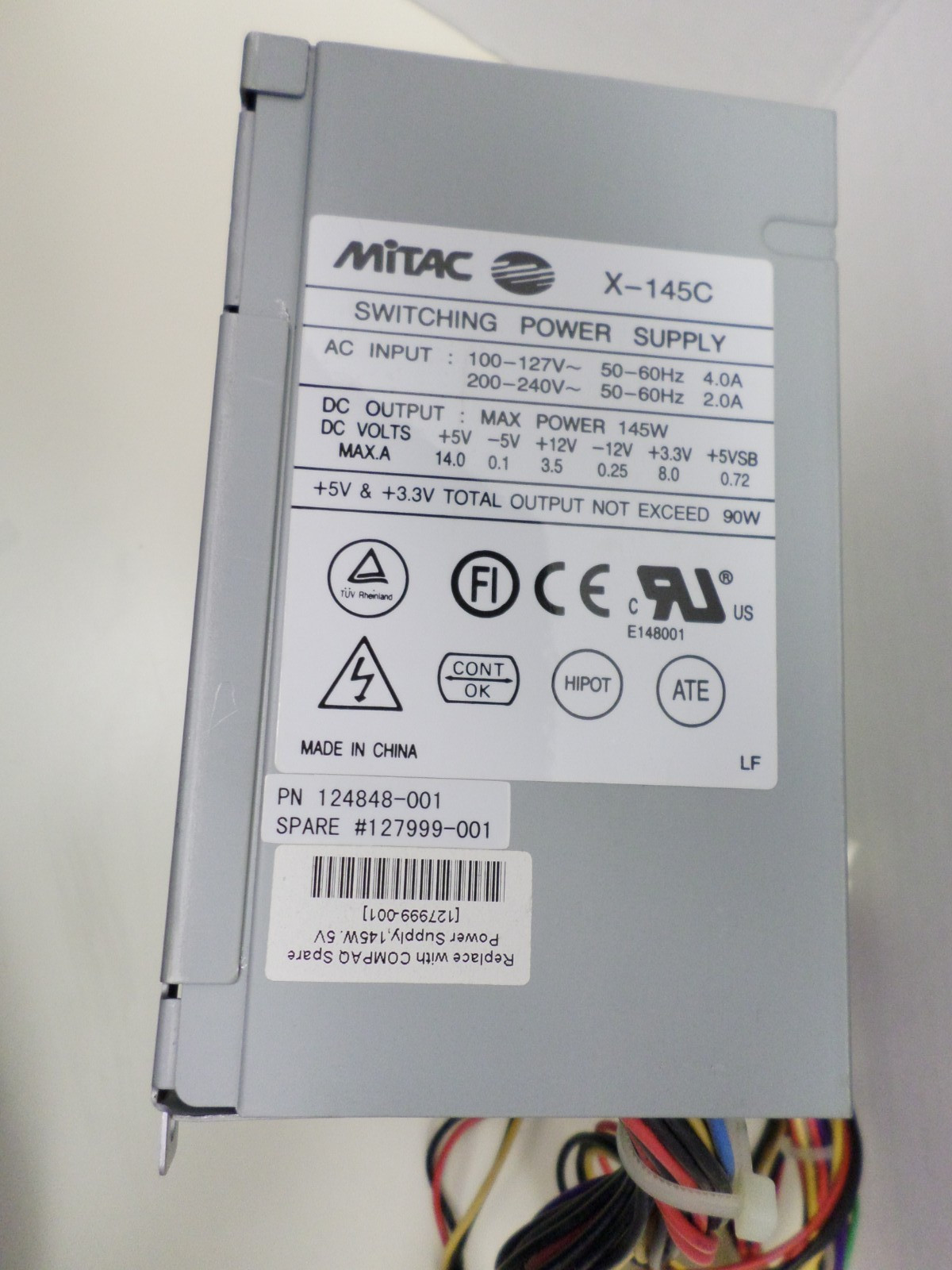 Mitac X-145C 145W Switching Power Supply Compaq Presario 7470 124848-001