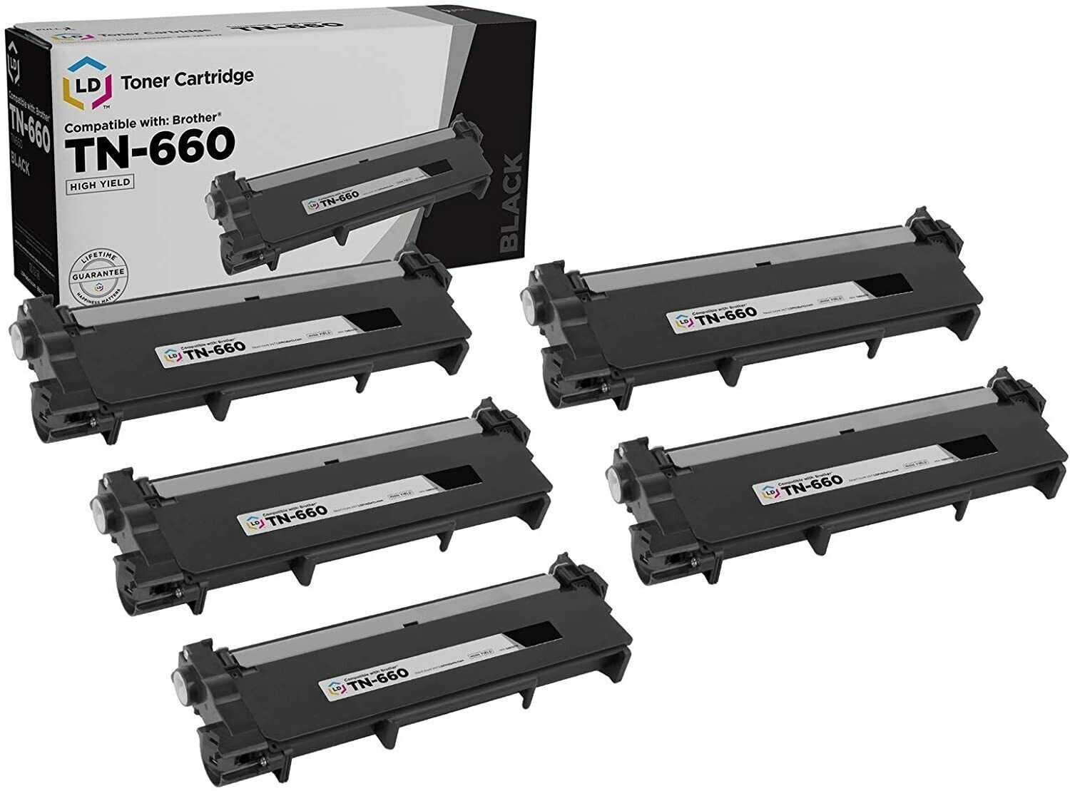 LD  5pk Comp Black Laser Cartridge for Brother Toner TN660 MFC-L2685DW L2740DW