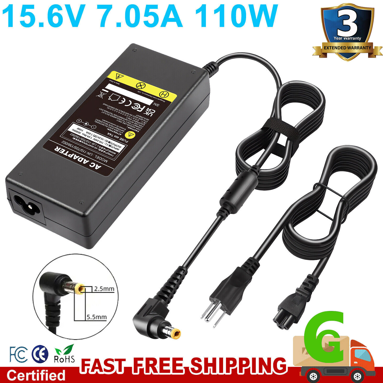 15.6V 7.05A 110W AC Adapter Power Charger For Panasonic CF-AA5713A CF-AA5713AM 