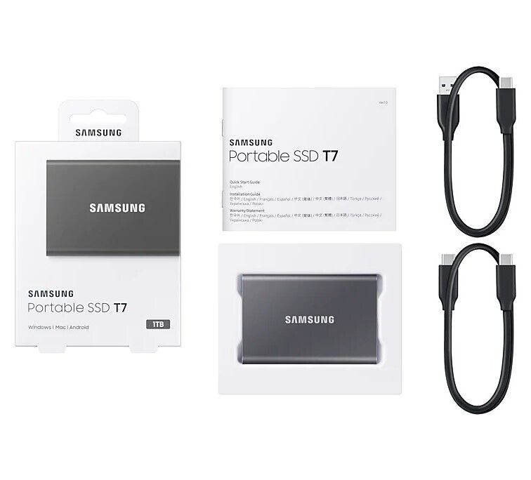 Original Samsung Portable SSD T7 1TB USB 3.2 Gen 2 Storage 1,050MB/sec MU-PC1T0