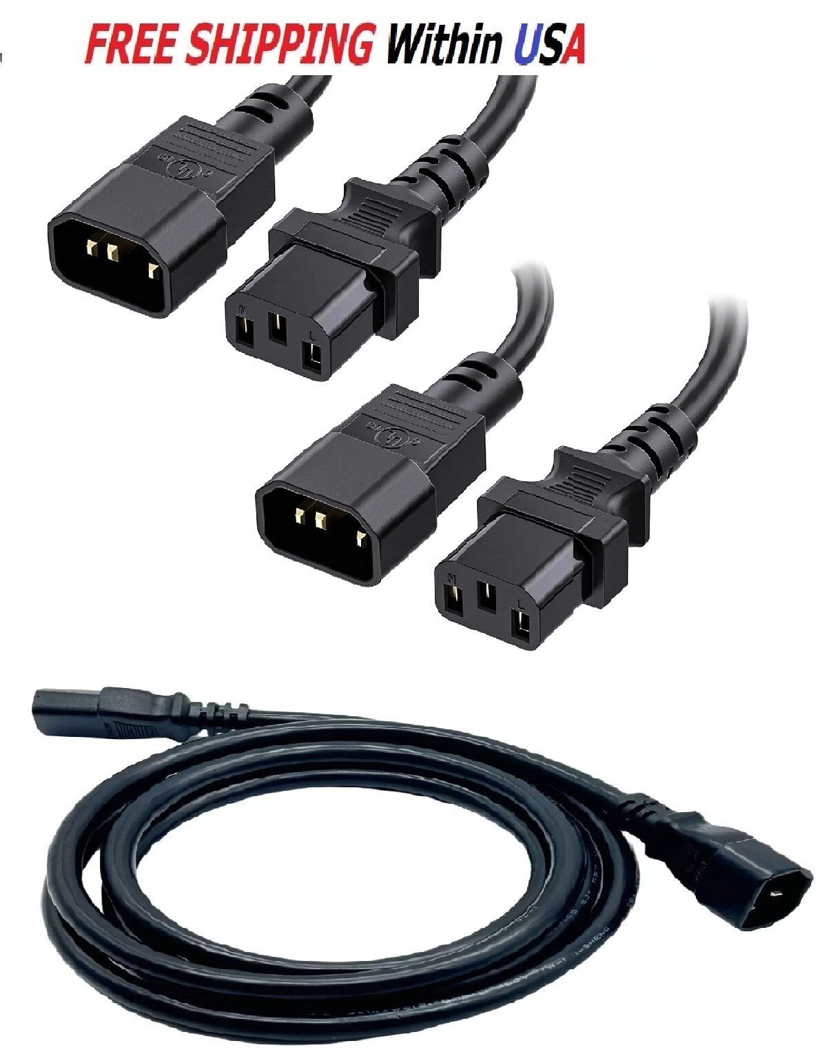 2 Pk PDU Computer IEC C13 - IEC C14, 6FT Power Extension Cord 17AWG High Quality