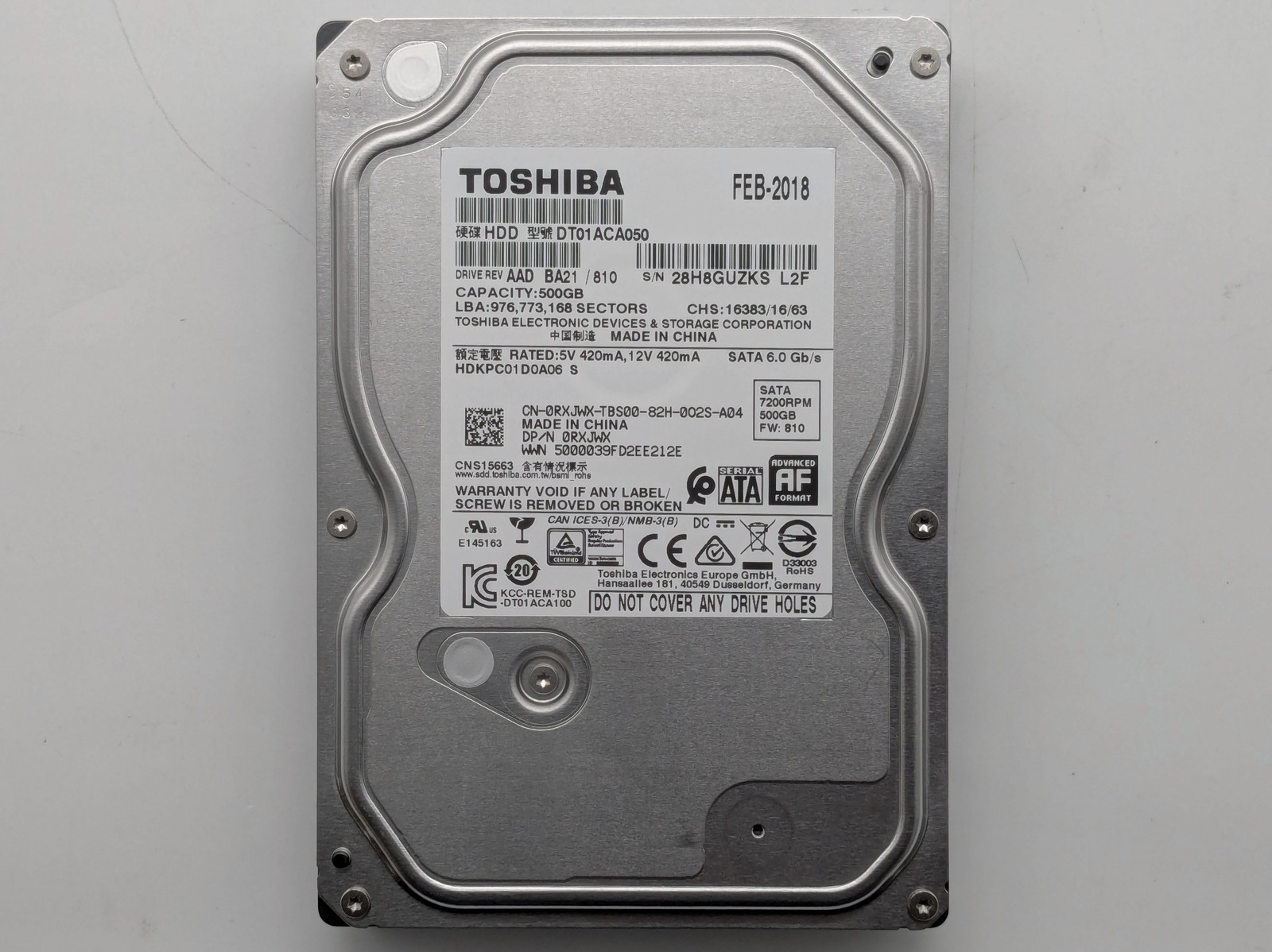 Toshiba 500GB,Internal,7200 RPM,3.5 inch (DT01ACA050) Hard Drive