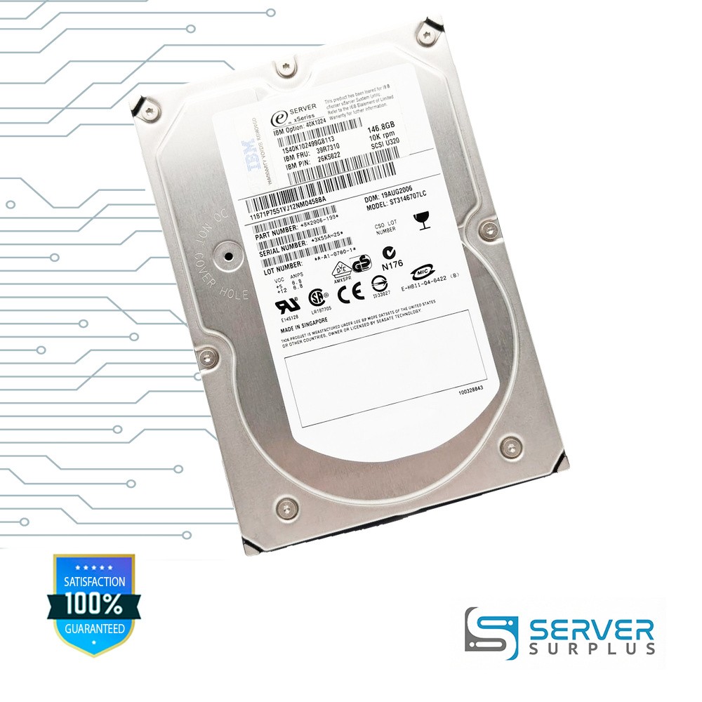 IBM 146.8GB SCSI 10K RPM 3.5 in Enterprise HDD | 39R7310 | ST3146707LC | 40K1024