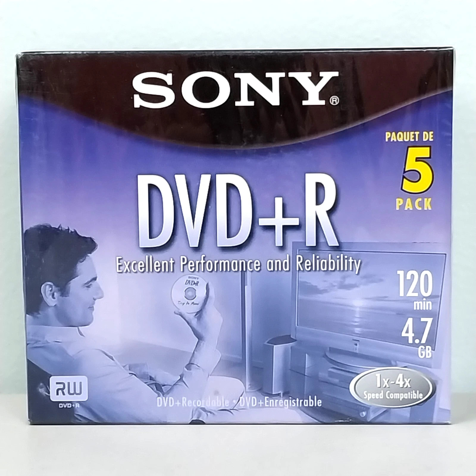 Sealed Sony DVD + R 5 Pack Discs with Cases 120 min 4.7 GB Blank DVDS