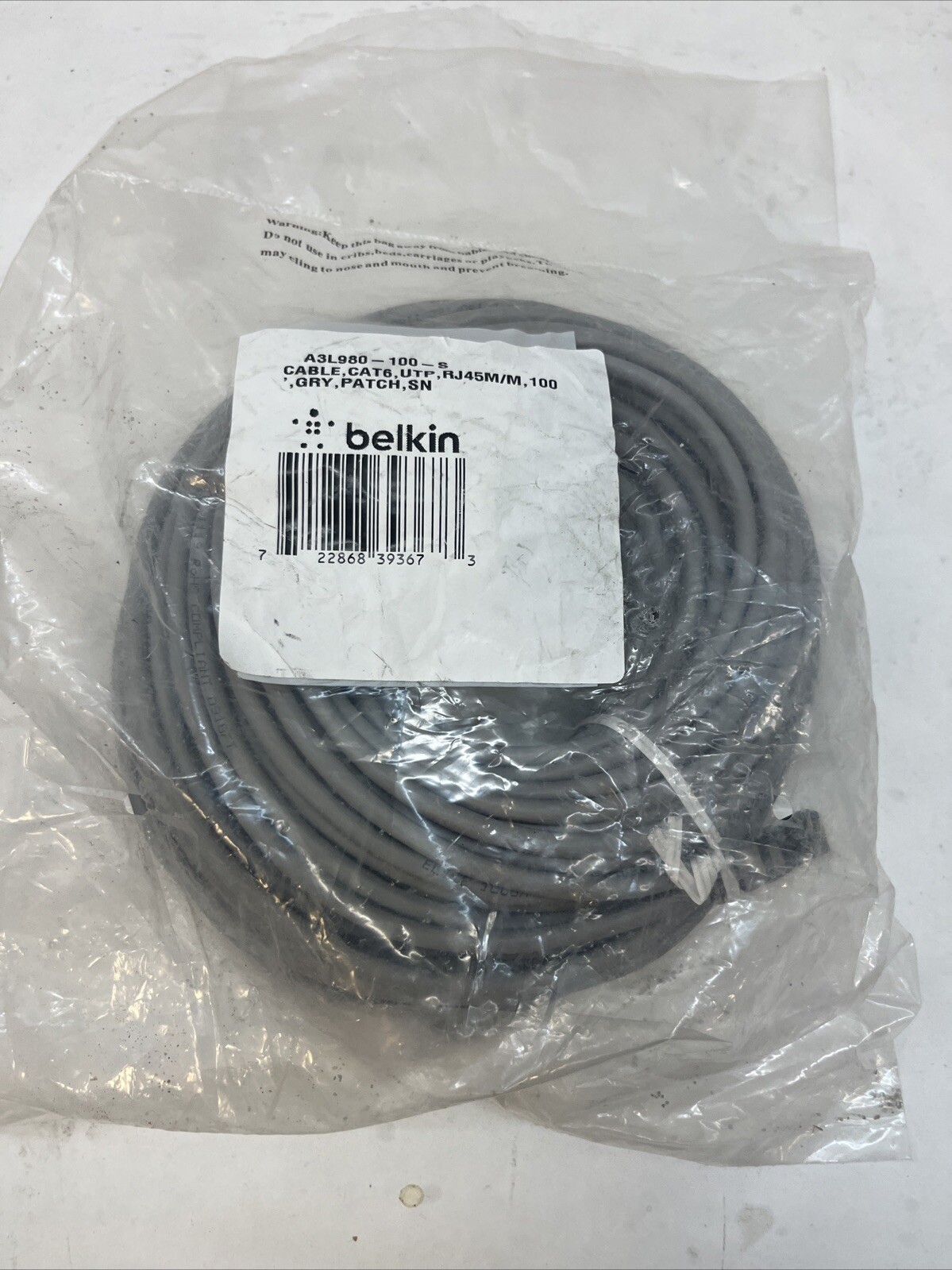 100ft cat6 snagless patch cable, utp, black pvc jacket, 23awg, 50 micron, gold 