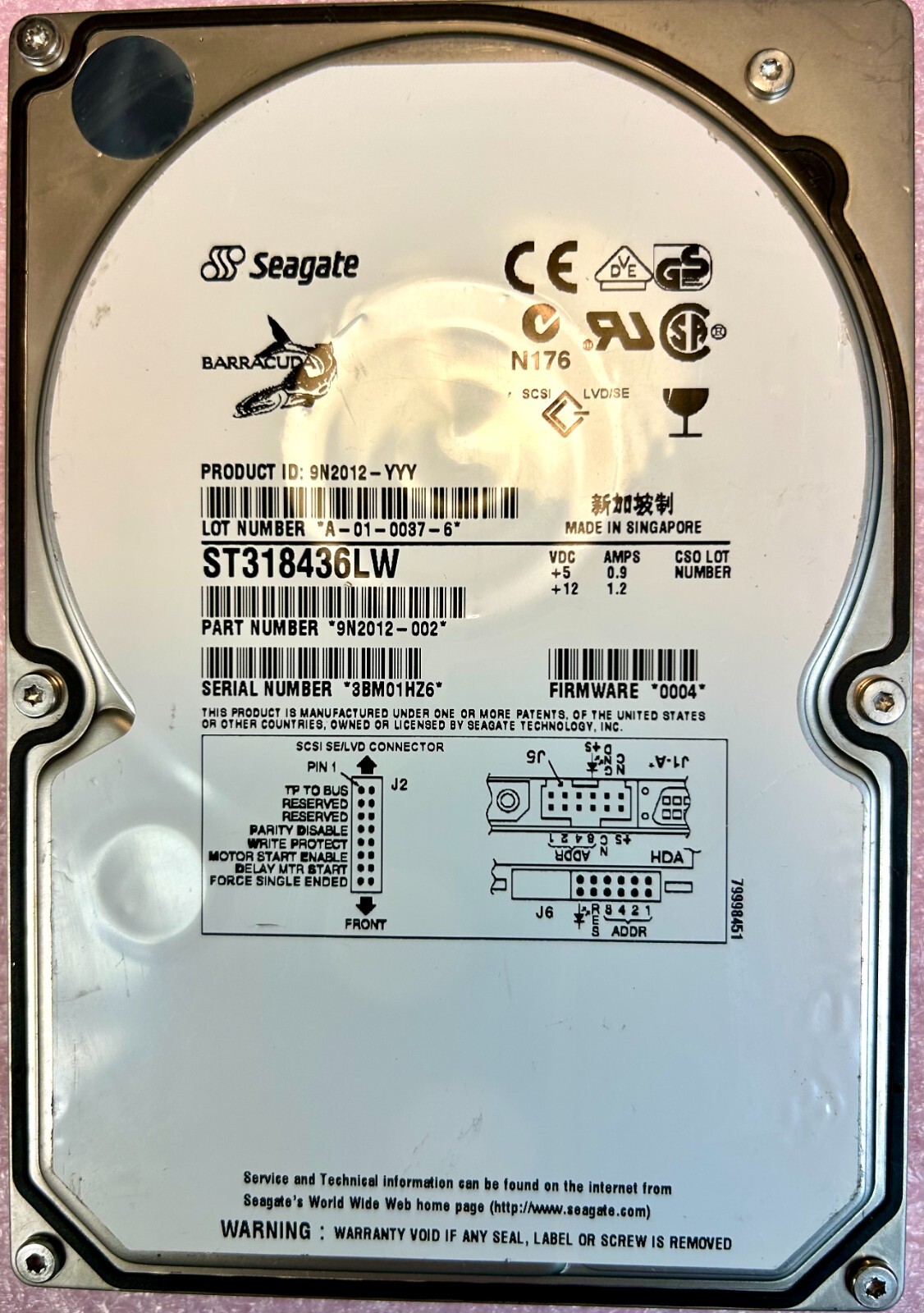 Seagate ST318436LW 18GB, 7.2K, 68Pin SCSI, 3.5" Enterprise HDD