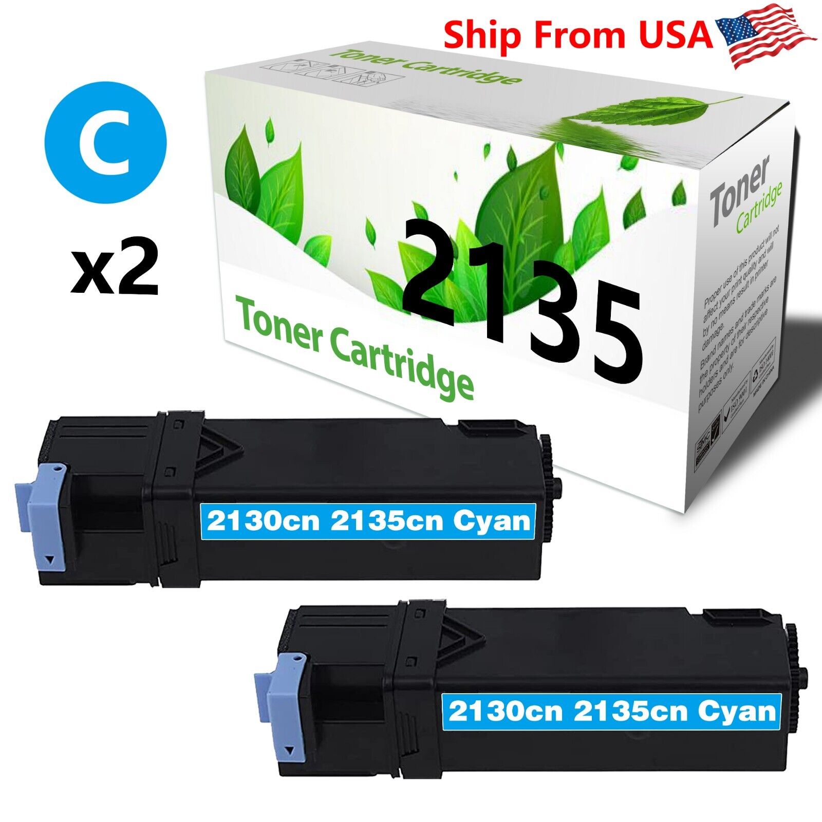 2PK DE2135 2135 Toner Cartridge 2130 2135 Laser Printer CYAN
